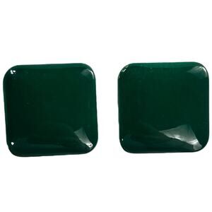 Vintage Green and Gold Tone Metal Square Clip-On Stud Button Earrings Retro 80s
